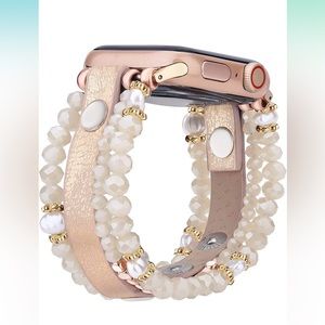 Apple Watch Band - Cream beads and leather